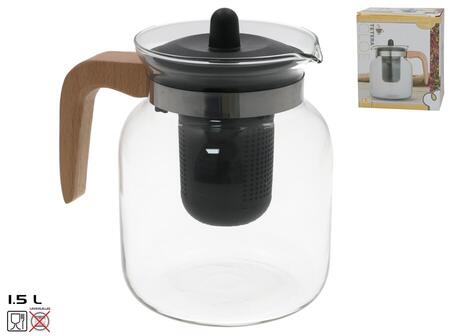 Stikla tējkanna ar koka rokturi, 1,5 l, 17,5 x 17 x 12 cm, KITCHEN&GO (8445393418353)