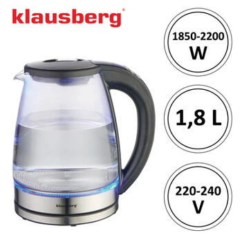 Электрический чайник Klausberg KB 7887 с дисплеем температуры, объем 1,8 л, мощность 2200 Вт. (KB 7887)