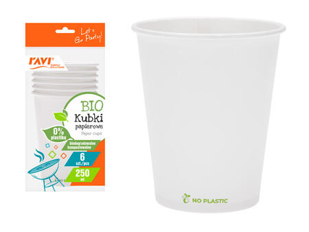 BIO papīra krūzes, 250 ml, 6 gab., baltas, 8 x 13 x 26, 30309, Simple Solution (30309)