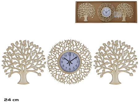 Pulksteņa komplekts, 2 koki 24 cm, balts, 24 x 24 x 3 cm, DECORLIFE (8445393379074)