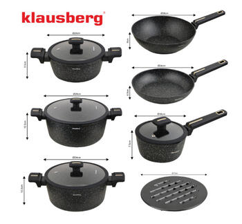 Katlu un pannu komplekts, lietais alumīnijs, marmora nepiedegošais pārklājums, melns, KB 7968, Klaus (KB 7968)