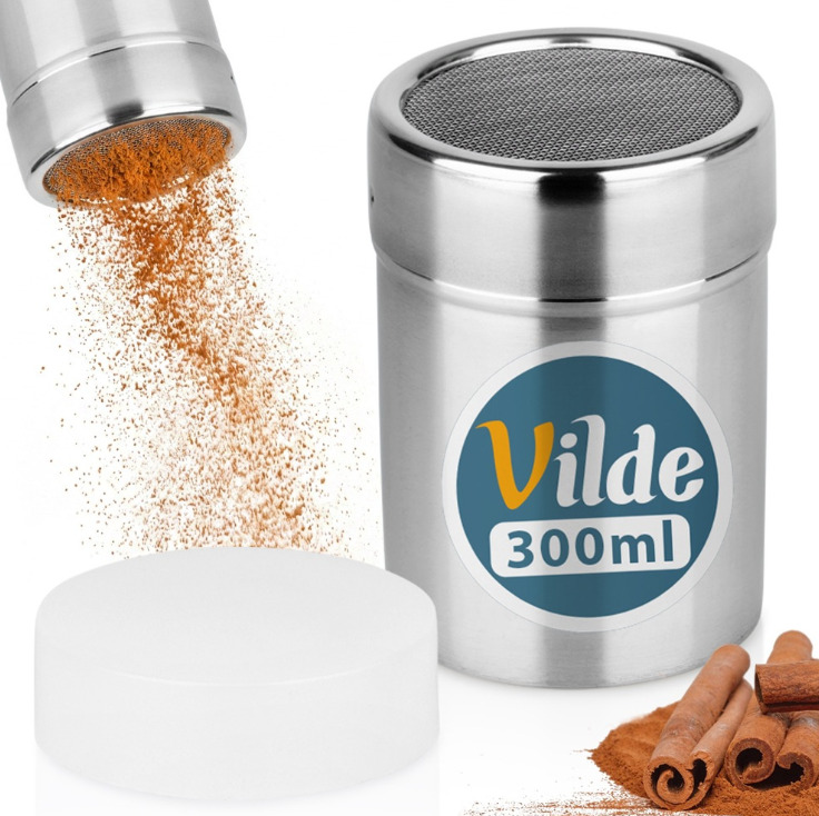 Trauks ar sietiņu pūdercukuram un kanēlim, tērauda, 300 ml, 279082, VILDE (279082)