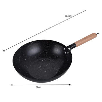 WOK panna 30 cm, oglekļa tērauds, marmora nepiedegošais pārklājums, koka rokturis,KINGHoff KH 1983 (KH 1983)