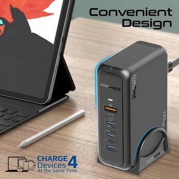 Promate GaNPort-140W GaNFast™ Зарядная станция 140W / USB-C PD 3.1 / QC3.0 (GANPORT140W)
