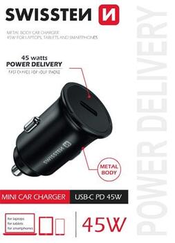 Swissten 45W PD Metāla Automašīnas Lādētāja Adapteris USB-C (20118100)