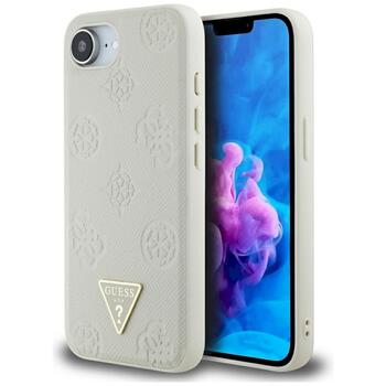 Case Guess Grained Hot Stamp Peony Triangle Logo MagSafe Защитный чехол для iPhone 16e / бежевый (GUHMPSE4PGBTME)