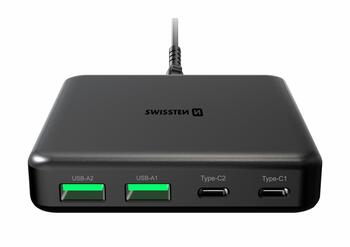 Swissten Desktop GaN Charger Adaperis 2x USB-C / 2x USB / 65W (22057100)