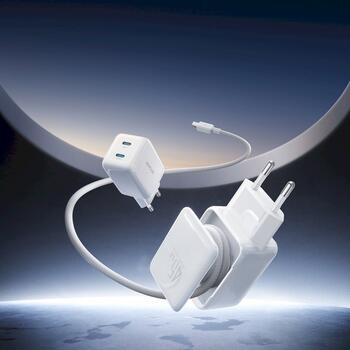 Joyroom JR-TCL05 Travel Charger GaN Fast Charger C+C Зарядное устройство 45W PD PPS UFCS со встроенным органайзером для кабеля / белый (JR-TCL05-WHT)