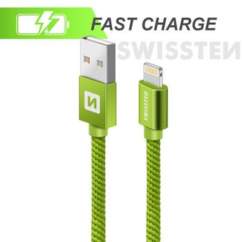 Swissten Textile Fast Charge 3A Lightning Кабель Для Зарядки и Переноса Данных 2m (SW-QU-LIGH-3A-2M-GRE)