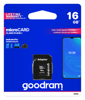 Goodram 16GB Micro SDHC U1-I Class 10 Kарта памяти с адаптером (M1AA-0160R12)