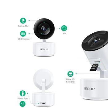 EDUP EH-2048P17 V2 Smart IPCam Умная камера для дома Wi-Fi / PTZ 350° / 2K H.264 / microSD / Audio / IR WDR / USB-C (EH-2048P17V2)