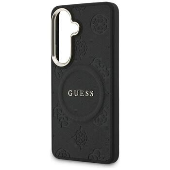 Guess Saffiano Peony Embossed Ring MagSafe Case Aizsargapvalks priekš Samsung Galaxy S26 Plus / melns (GUHMS26MPSAMSECK)