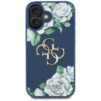 Case Guess Grained Roses Big 4G logo Aizsargapvalks priekš iPhone 16 / zils (GUHCP16SPGROP4MB)