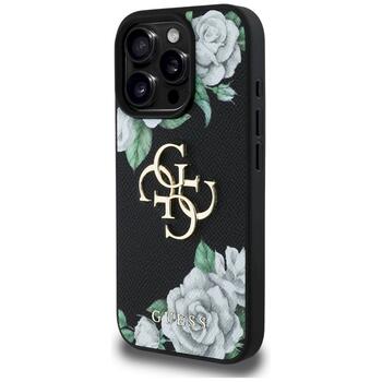 Guess Grained Roses Big 4G logo Aizsargapvalks priekš iPhone 16 Pro Max / melns (GUHCP16XPGROP4MK)