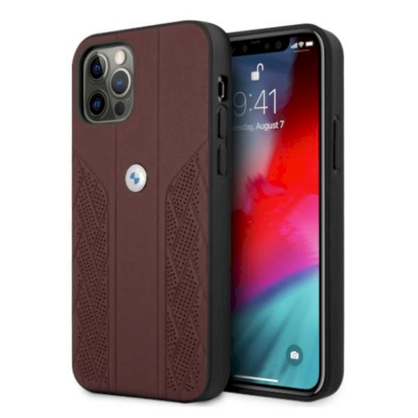 BMW BMHCP12MRSPPR Leather Curve Perforate Aizsargapvalks priekš iPhone 12 / 12 Pro 6,1