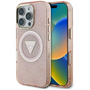 Case Guess IML Metal Glitter 4G Circle Triangle MagSafe Защитный чехол для iPhone 16 Pro Max / розовый (GUHMP16XHG4PRTGP)