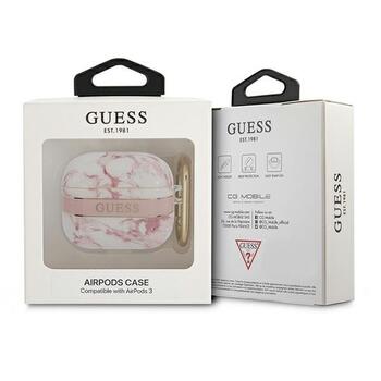 Guess GUA3HCHMAP AirPods 3 cover Aizsargapvalks priekš AirPods 3 Marble Strap Collection / rozā (GUA3HCHMAP)