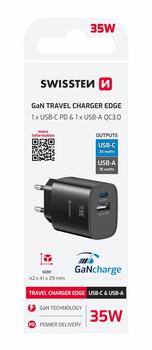 Swissten Edge Сетевое зарядное устройство USB-C PD 35W + USB-A QC 18W (22071716)