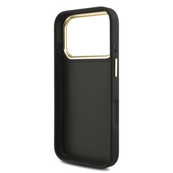 Guess PU Leather 4G Metal Logo Gold Frame Case Aizsargapvalks priekš iPhone 17 Pro / melns (GUHCP17L4GMGCGR)