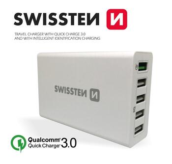 Swissten Qualcomm 3.0 QC Smart IC Premium Сетевое зарядное устройство USB 5x 2.1A 50W (SW-TCH-QUAL3.050W-W)