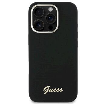Guess GUHCP16LSMBSLK Silicone Script Metal Logo & Frame Защитный чехол для iPhone 16 Pro 6.3