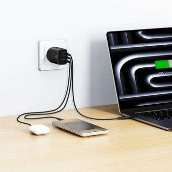 Swissten Edge Сетевое зарядное устройство 2x USB-C PD 65W + USB-A QC 18W Черный (22071721)