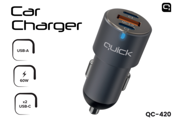 Quick QC-420 Auto Lādētājs ar USB / 2x USB-C 60W (QC-420)