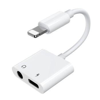 Joyroom S-Y104 Adapter Lightning to Lightning/ 3.5mm Mini Jack Adapteris Lightning to Lightning/ 3.5mm Mini Jack 0.12m / balts (JR-S-Y104LJ-WHT)