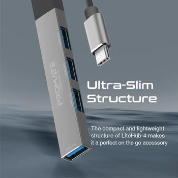 Promate LiteHub-4 USB-C Hub 3xUSB2.0 + USB3.0 (LITEHUB4GR)