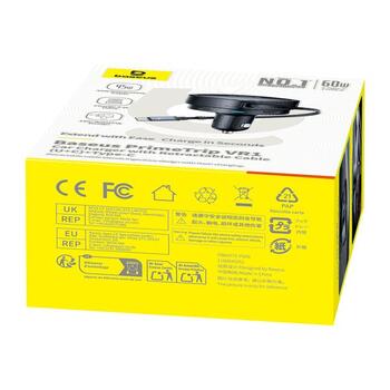 Baseus PrimeTrip VR1 Auto lādētājs 60W USB-A USB-C ar ievietojamu USB-C kabeli / melna (C00069001121-00)