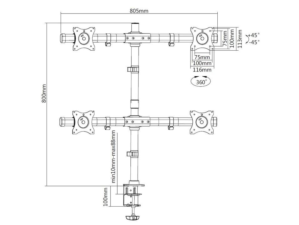 Multibrackets MB-3316 Turētājs pie galda uz 4 monitoram līdz 27