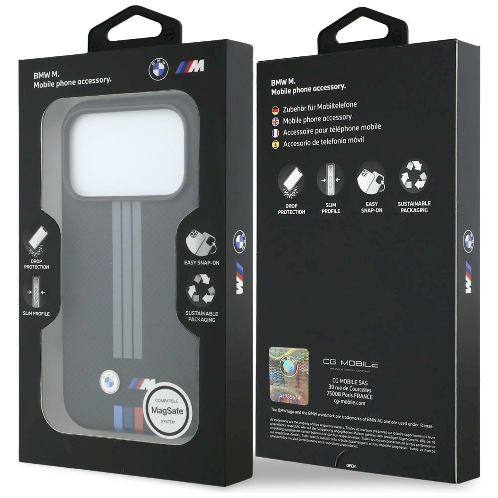 BMW M Quadrille Kevlar Case Anthracite & Tricolor Print Lines MagSafe Aizsargapvalks priekš iPhone 18 Pro Max (BMHMP18X25PUKRESK)