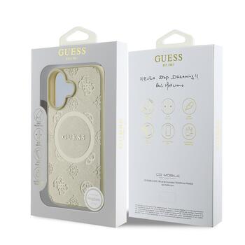 Guess Saffiano Peony Stamp MagSafe Case Aizsargapvalks priekš iPhone 16 / zelts (GUHMP16SPSAPSMED)