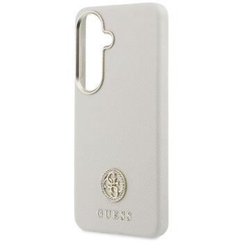 Case Guess Rhinestone Round Logo MagSafe Aizsargapvalks priekš Samsung Galaxy S26 / bēšs (GUHMS26SPGCRMDEE)