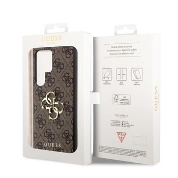 Guess PU 4G Metal Logo Case Aizsargapvalks priekš Samsung Galaxy S23 Ultra / brūns (GUHCS23L4GMGBR)