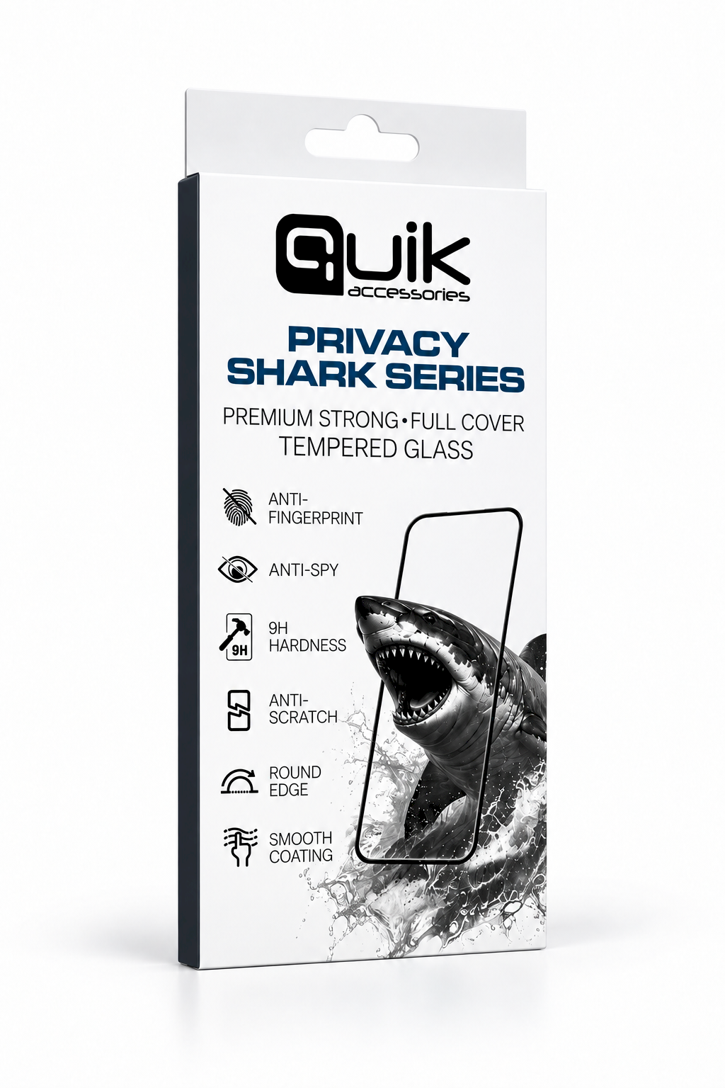 Quik Accessories PRIVACY SHARK Series Premium Strong Full Cover Tempered Glass Aizsargstikls priekš Apple iPhone 17 Pro Max (QK-SSP-TG-IPH-17PRM)