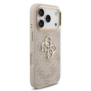 Guess PU Leather 4G Metal Logo Gold Frame Case Защитный чехол для iPhone 17 Pro / розовый (GUHCP17L4GMGCPI)