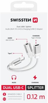 Swissten Textile USB-C / USB-C / Aux 3.5mm Charging Audio Adapteris 0.12m (73502304)