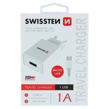 Swissten Travel Smart IC USB 1A зарядное устройство + кабель для передачи данных USB / Micro USB 1.2m (22061000)