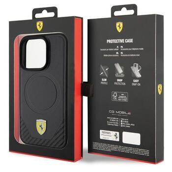 Ferrari Carbon Metal Logo MagSafe Back Case Aizsargapvalks Priekš Apple iPhone 15 Pro (FEHMP15LPTEK)