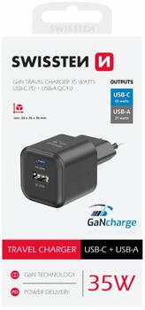 Swissten 3арядное устройство GaN USB-C 35W PD / USB-A 27W QC (22071210)