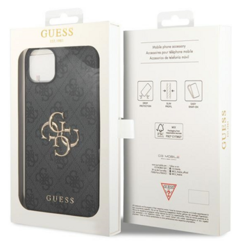 Guess PU Leather 4G Metal Logo Case Aizsargapvalks Priekš Apple iPhone 15 (GUHCP15S4GMGGR)