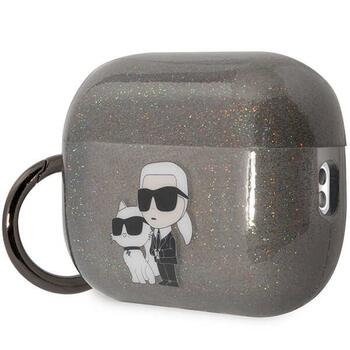 Karl Lagerfeld KLAP2HNKCTGK Aizsargapvalks priekš Airpods Pro 2 (2022/2023) Glitter Karl&Choupette / melns (KLAP2HNKCTGK)