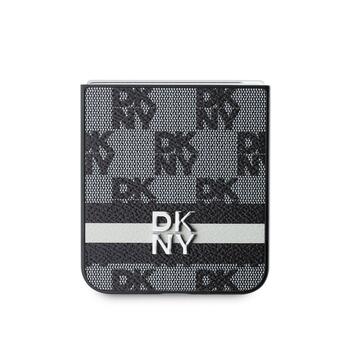 DKNY PU Leather Checkered Pattern and Stripe Case Aizsargapvalks priekš Samsung Galaxy Z Flip 6/7 FE / melns (DKHCZF6PCPTSSK)