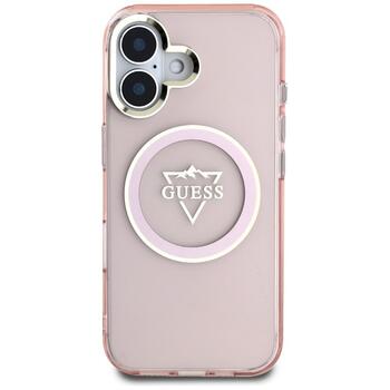 Case Guess IML Metal Mountain Logo MagSafe Aizsargapvalks priekš iPhone 16 / rozā (GUHMP16SHFGTMSLSP)