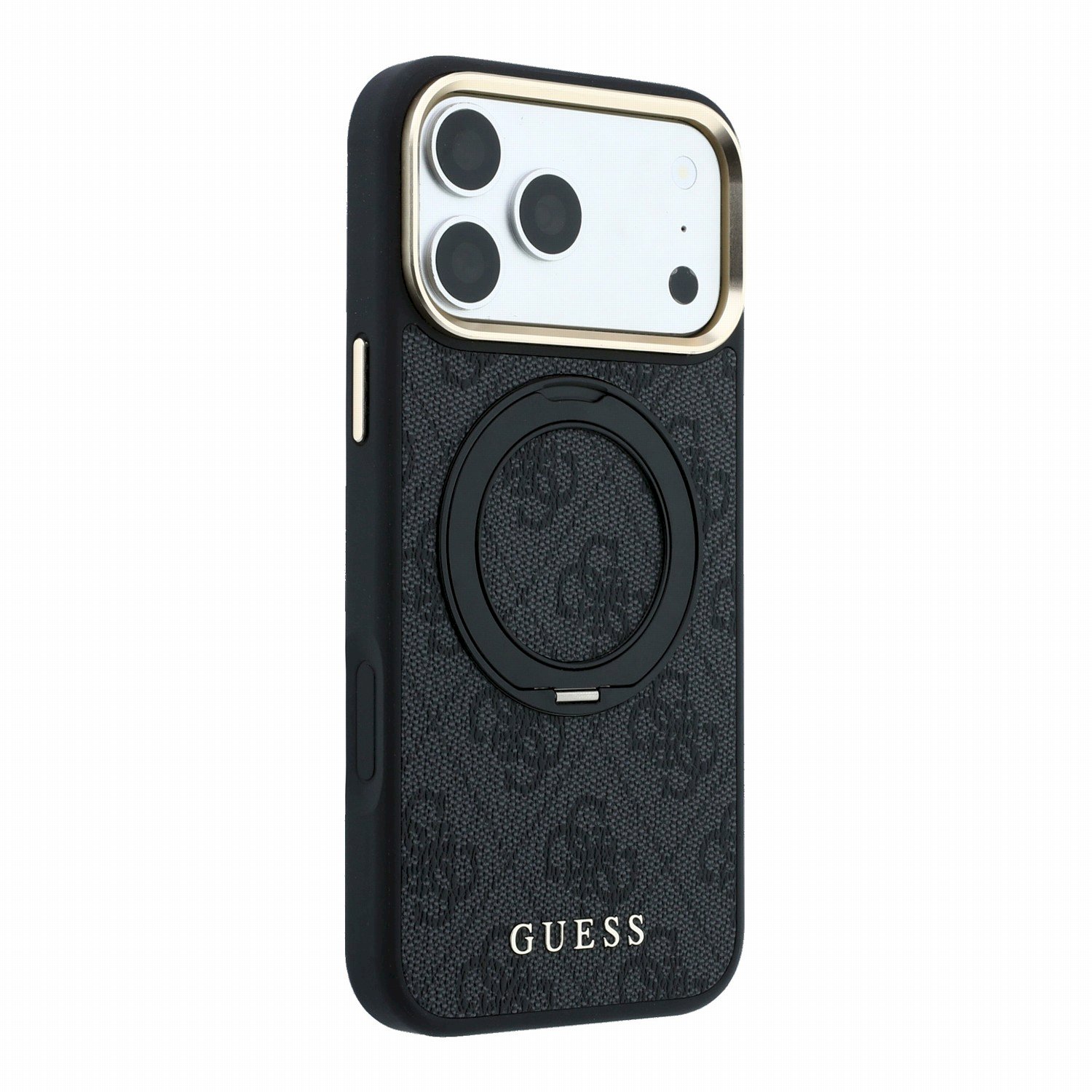 Guess PU 4G Ring Stand MagSafe Case Aizsargapvalks priekš iPhone 18 Pro / melns (GUHMP18L6PS4RSCLK)