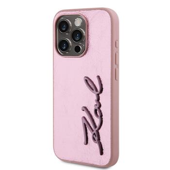 Karl Lagerfeld Wrinkled PU Signature Logo Case Защитный чехол для iPhone 15 Pro / розовый (KLHCP15LPFMFBKMP)