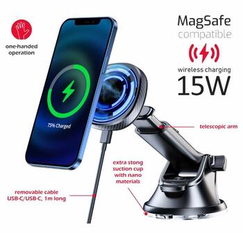 Swissten Магнитный автомобильный держатель 15W (MagSafe compatible) (65010610)