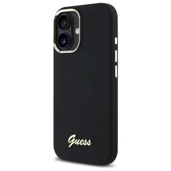 Guess GUHCP16SSMBSLK Silicone Script Metal Logo & Frame Защитный чехол для iPhone 16 6.1
