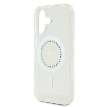 Guess IML Rhinestones Ring MagSafe Case Aizsargapvalks priekš iPhone 16 / balts (GUHMP16SPFTDTEH)